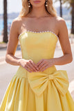 Mint strapless parels A-lijn homecomingjurk met strik