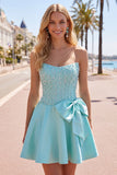 Gele Sweetheart A-lijn parels korset Homecoming jurk met strik
