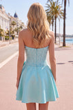 Gele Sweetheart A-lijn parels korset Homecoming jurk met strik