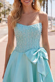 Gele Sweetheart A-lijn parels korset Homecoming jurk met strik