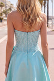 Gele Sweetheart A-lijn parels korset Homecoming jurk met strik