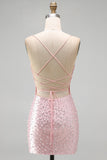 Roze Bodycon Spaghettibandjes Parels Korte Homecoming-jurk