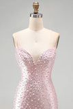 Roze Bodycon Spaghettibandjes Parels Korte Homecoming-jurk