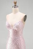 Roze Bodycon Spaghettibandjes Parels Korte Homecoming-jurk