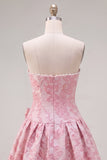 Strapless paarse A-lijn parels Jacquard Homecoming-jurk met strik