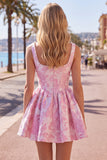 A-lijn blauwe parels Jacquard vierkante halskorset Homecoming jurk