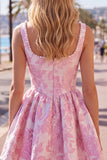 A-lijn blauwe parels Jacquard vierkante halskorset Homecoming jurk