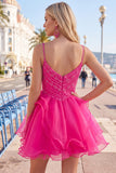 A-Line felroze Rhinestone Ruffle korte Homecoming jurk met kralen
