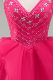 A-Line felroze Rhinestone Ruffle korte Homecoming jurk met kralen