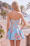 Satijn A-lijn blauwe sweetheart bloemenkorset Homecoming jurk
