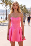 Sweetheart Fuchsia Parels Korset A-lijn satijnen Homecoming Jurk