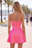 Sweetheart Fuchsia Parels Korset A-lijn satijnen Homecoming Jurk
