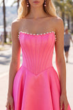 Sweetheart Fuchsia Parels Korset A-lijn satijnen Homecoming Jurk