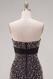 Zwarte strapless bodycon parelmoer gerimpelde homecomingjurk met strik