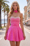 Blauwe Sweetheart Pearl versierde korte homecomingjurk met choker en strik