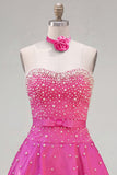 Blauwe Sweetheart Pearl versierde korte homecomingjurk met choker en strik