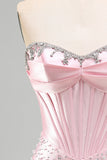 Glinsterend roze kralenkorset Strakke Sweetheart Korte Parel Homecoming Jurk met strass