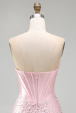 Glinsterend roze kralenkorset Strakke Sweetheart Korte Parel Homecoming Jurk met strass