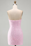 Glinsterend roze strapless bodycon pailletten korte homecomingjurk