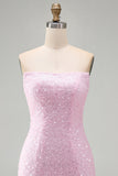 Glinsterend roze strapless bodycon pailletten korte homecomingjurk