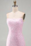 Glinsterend roze strapless bodycon pailletten korte homecomingjurk
