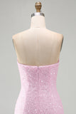 Glinsterend roze strapless bodycon pailletten korte homecomingjurk