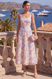 Groene A-lijn vierkante kralenjurk met midi bloemenjurk en kant op de rug