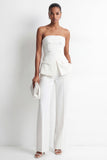 Witte tweedelige strapless dubbelrijzige slim fit damespakken