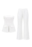 Witte tweedelige strapless dubbelrijzige slim fit damespakken