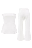 Witte tweedelige strapless dubbelrijzige slim fit damespakken