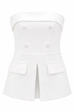 Witte tweedelige strapless dubbelrijzige slim fit damespakken