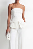 Witte tweedelige strapless dubbelrijzige slim fit damespakken