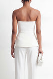 Witte tweedelige strapless dubbelrijzige slim fit damespakken
