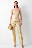 Gele 2-delige strapless bloemen Jacquard Slim Fit Damespakken