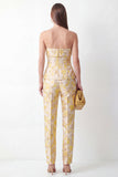 Gele 2-delige strapless bloemen Jacquard Slim Fit Damespakken