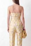 Gele 2-delige strapless bloemen Jacquard Slim Fit Damespakken