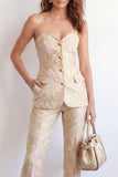 2-delige Golden Sweetheart Enkelrijige Jacquard Bloemen Damespakken