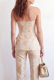 2-delige Golden Sweetheart Enkelrijige Jacquard Bloemen Damespakken