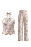 Green Flower 2-delige halter halshals enkelrijige jacquard damespakken