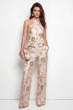 Green Flower 2-delige halter halshals enkelrijige jacquard damespakken