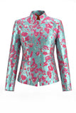 Stoffige groene open-front 2-delige slim fit bloemen damespakken
