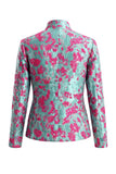 Stoffige groene open-front 2-delige slim fit bloemen damespakken