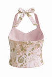 Green Flower 2-delige halter halshals enkelrijige jacquard damespakken