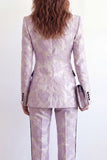 Purple Flower 2-delig Peak revers met één knoop Jacquard Slim Fit Damespakken