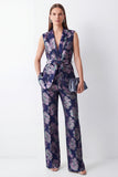 Navy Jacquard 2-delige sjaal revers Damespakken met riem
