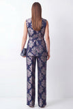 Navy Jacquard 2-delige sjaal revers Damespakken met riem