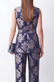 Navy Jacquard 2-delige sjaal revers Damespakken met riem