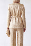 2-delige gouden V-hals Jacquard Damespakken met riem
