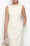 Ivoor Bateau hals bodycon midi werkjurk met split