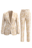 Gouden 2-delige Jacquard Peak revers Eenknops Slim Fit Damespakken